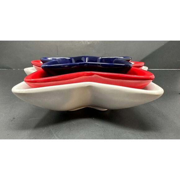 3 PIER 1 STAR SHAPED NESTING SERVING BOWLS Red White Blue Patriotic July 4th HTF - Picture 12 of 15
